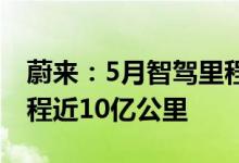 蔚来：5月智驾里程破1亿公里 领航辅助总里程近10亿公里