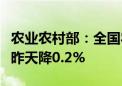 农业农村部：全国农产品批发市场猪肉均价比昨天降0.2%