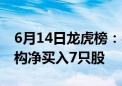 6月14日龙虎榜：8400万元抢筹龙佰集团 机构净买入7只股