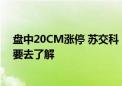 盘中20CM涨停 苏交科：公司有车路云业务 具体业务量需要去了解