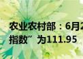 农业农村部：6月26日“农产品批发价格200指数”为111.95