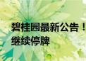 碧桂园最新公告！接获复牌指引 公司股票将继续停牌