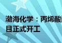 渤海化学：丙烯酸酯和高吸水性树脂新材料项目正式开工