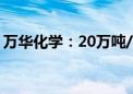 万华化学：20万吨/年POE项目一次开车成功