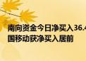 南向资金今日净买入36.43亿港元 建设银行、工商银行、中国移动获净买入居前