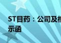 ST目药：公司及相关人员收到浙江证监局警示函