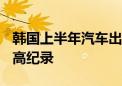 韩国上半年汽车出口同比增3.8% 刷新同期最高纪录