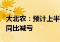 大北农：预计上半年净亏损1.5亿元–1.8亿元 同比减亏