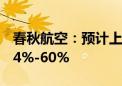 春秋航空：预计上半年归母净利润同比增加54%-60%