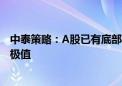 中泰策略：A股已有底部特征 估值和情绪指标已经接近历史极值