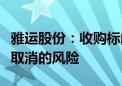 雅运股份：收购标的公司存在被暂停、中止或取消的风险