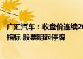 广汇汽车：收盘价连续20个交易日低于1元 触及交易类退市指标 股票明起停牌