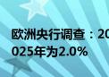 欧洲央行调查：2024年平均通胀率为2.4% 2025年为2.0%