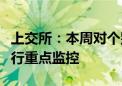 上交所：本周对个别波动幅度较大的可转债进行重点监控