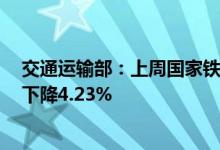 交通运输部：上周国家铁路累计运输货物7533.9万吨 环比下降4.23%