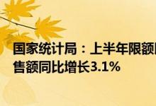 国家统计局：上半年限额以上单位家用电器和音像器材类零售额同比增长3.1%