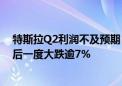 特斯拉Q2利润不及预期 Robotaxi推迟至10月发布 股价盘后一度大跌逾7%