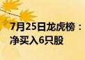 7月25日龙虎榜：5300万抢筹国盛金控 机构净买入6只股