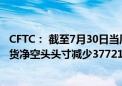 CFTC： 截至7月30日当周 投机者将CBOT美国2年期国债期货净空头头寸减少37721手