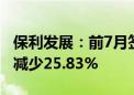 保利发展：前7月签约金额1986.54亿元 同比减少25.83%