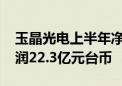 玉晶光电上半年净利润20.9亿元台币 营业利润22.3亿元台币