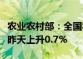 农业农村部：全国农产品批发市场猪肉均价比昨天上升0.7%