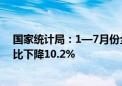 国家统计局：1—7月份全国房地产开发投资60877亿元 同比下降10.2%