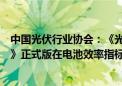 中国光伏行业协会：《光伏制造行业规范条件（2024年本）》正式版在电池效率指标等方面可能不会有太大变化