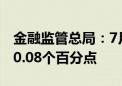 金融监管总局：7月末银行业不良贷款率下降0.08个百分点