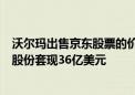 沃尔玛出售京东股票的价格为每股24.95美元 通过出售京东股份套现36亿美元