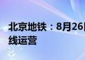 北京地铁：8月26日起“时光列车”将再次上线运营