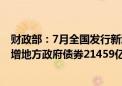 财政部：7月全国发行新增债券3200亿元 1-7月全国发行新增地方政府债券21459亿元