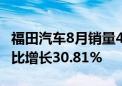 福田汽车8月销量42079辆 新能源汽车销量同比增长30.81%