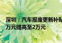 深圳：汽车报废更新补贴力度进一步提高 补贴标准最高由1万元提高至2万元