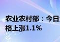 农业农村部：今日全国农产品批发市场猪肉价格上涨1.1%