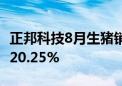 正邦科技8月生猪销售收入4.56亿元 同比上升20.25%