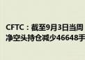 CFTC：截至9月3日当周 投机者将CBOT美国2年期国债期货净空头持仓减少46648手