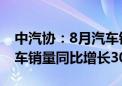 中汽协：8月汽车销量同比下降5% 新能源汽车销量同比增长30%