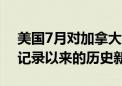 美国7月对加拿大石油进口创1973年有数据记录以来的历史新高