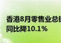 香港8月零售业总销货价值预估为292亿港元 同比降10.1%