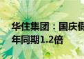 华住集团：国庆假期待客超810万人次 为去年同期1.2倍