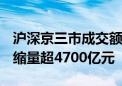 沪深京三市成交额突破2.5万亿元 此时较上日缩量超4700亿元