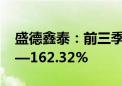 盛德鑫泰：前三季度净利同比预增155.41%—162.32%