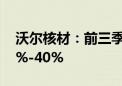 沃尔核材：前三季度净利润预计同比增长30%-40%