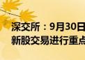 深交所：9月30日至10月11日对上市初期的新股交易进行重点监控