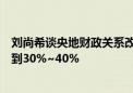 刘尚希谈央地财政关系改革：将中央财政支出比例至少提高到30%~40%