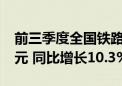 前三季度全国铁路完成固定资产投资5612亿元 同比增长10.3%