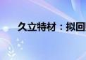 久立特材：拟回购1.5亿元-3亿元股份